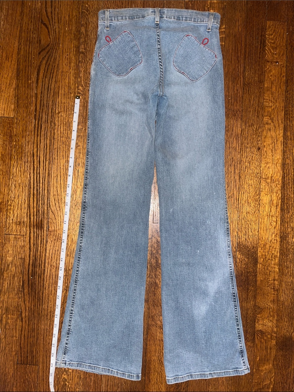 Vintage Apple Bottoms Jeans | Light Blue Flare Jeans with Red Stitch Detail